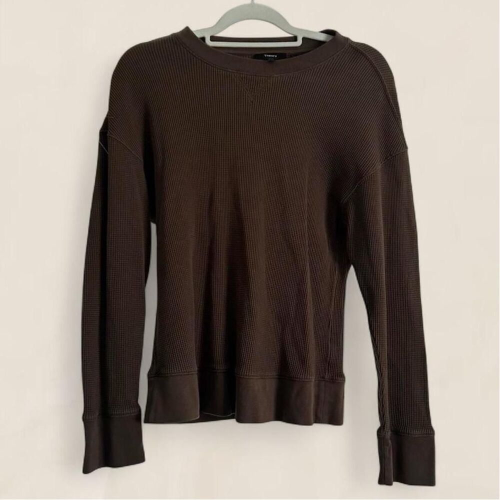 Theory men’s brown warm waffle knit long sleeve | medium cozy core lounge wear